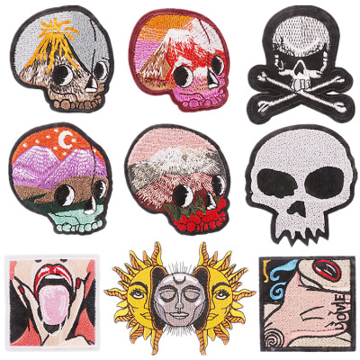 Spot Mixed Art Skull Computer Embroidered Cloth Stickers Apollo Zhang Zai Emboridery Label Horror Skull Patch