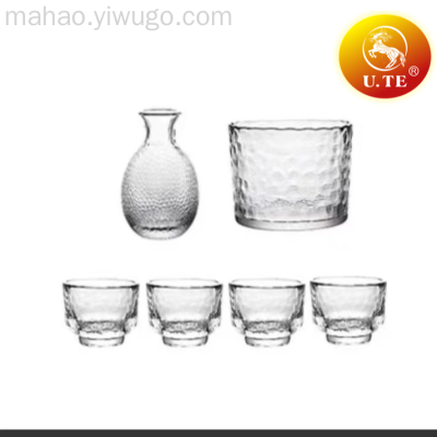 Hammered Pattern Glass Sake Pot Wine Set