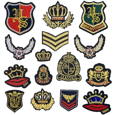 Badge Patch Adhesive Emboridery Label School Uniform Logo Gold and Silver Silk Embroidery Patch Computer Cloth Sticker Clothes Decoration