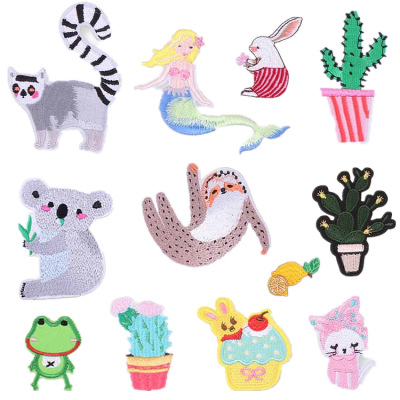 Products in Stock New Mermaid Embroidered Cloth Stickers Cartoon Raccoon Rabbit Children's Clothing Zhang Zai Decorative Patch Sticker in Stock