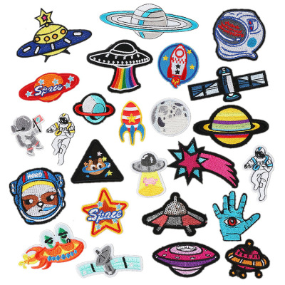 Spot Amazon Astronaut Hot Sale Embroidered Cloth Stickers Combination Patch Computer Emboridery Label Spaceship Embroidery Zhang Zai