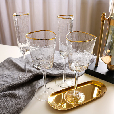 Creative Hammer Golden Edge Crystal Wineglass Champagne Glass European Goblet Wine Glass Red Wine Glass