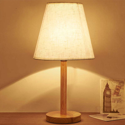 Solid Wood Table Lamp American Country Bedroom Bedside Lamp Hotel Study Modern Simple Fabric Table Lamp Factory Wholesale
