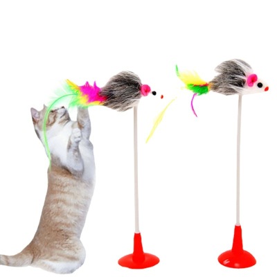 Cat Toy Vertical Mouse Cat Pole Toy Suction Cup Mouse Cat Playing Rod Spring Adsorption Smooth Surface Factory Spot
