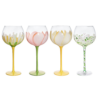 Creative Retro Hand-Painted Goblet Glass Painted Crystal Red Wine Glass Color Wine Glass Liquor Cup Gift
