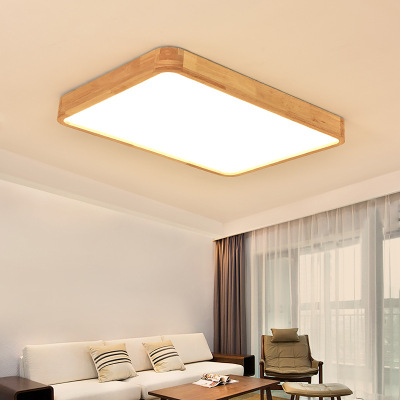 Nordic Log Lamp in the Living Room Modern Simple Ultra-Thin Ceiling Lamp Bedroom Wooden Lamp Rectangular Solid Wood Ceiling Lamp