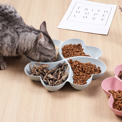 Factory in Stock Four-Grid Petal Pet Cat Bowl Plastic Cat Food Holder Drinking Water Feeding Cat Bowl Pet Food Bowl