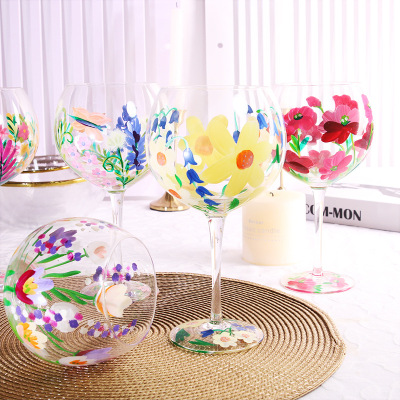 Creative Apple Cup Handmade and Hand-Painted Flower Crystal Red Wine Glass Household Goblet Champagne Glass Wine Glass