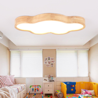Nordic Children's Room Lamp Cloud Ceiling Lamp Ultra-Thin LED Solid Wood Log Japanese Warm Bedroom Light Room Lights