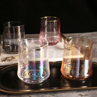 Glass Water Cup Colorful Household Whiskey Glass Thick Bottom Ion Plating Juice Cup High Temperature Resistant Borosilicate