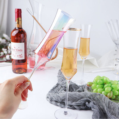 Bangjue Crystal Champagne Glass Gold-Painted Waist-Tight Wine Glass Simple Wedding Hotel Electroplating Wine Set