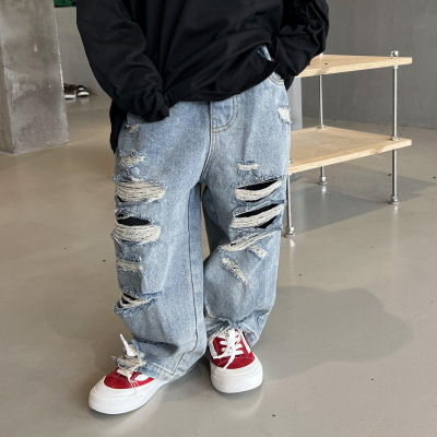 Tairu 2022 Autumn New Children's Trousers Boys Fashion Leisure Ripped Jeans Baby Fashionable Trousers Fashion
