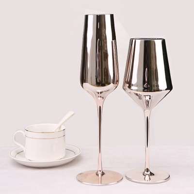 Factory Direct Sales Pink Rose Gold Plated Crystal Red Wine Glass Champagne Glass Goblet Home Decoration