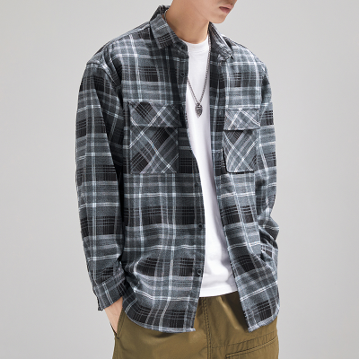 Autumn New Trendy Plaid Shirt Men's Hong Kong Style Retro Casual Long Sleeve Coat Teenagers Men's Heavy Top