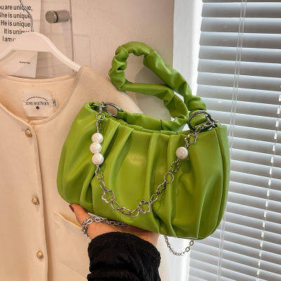 Korean Style Pleated Small Bag for Women 2022 Summer Popular New Trendy Versatile Chain Messenger Bag Underarm Bag Cloud Bag