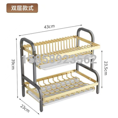 Multi-Functional Double-Layer Kitchen Storage Rack Iron Tube Paint Gold Black Color Matching Dish Rack Kitchen Dish Storage Rack