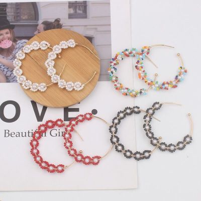 2021 Europe and America Cross Border Fashion Earrings New Bead Circle Flower Popular Fashion High-Profile Earrings Earrings