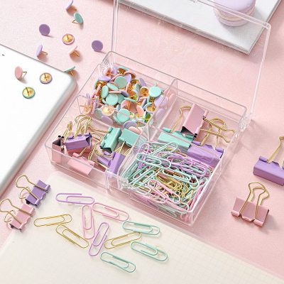 Cross-Border Direct Supply Colorful Long Tail Clip Ticket Holder Office Combination Large and Small Gold Handle Binder Clip Binding Storage Set