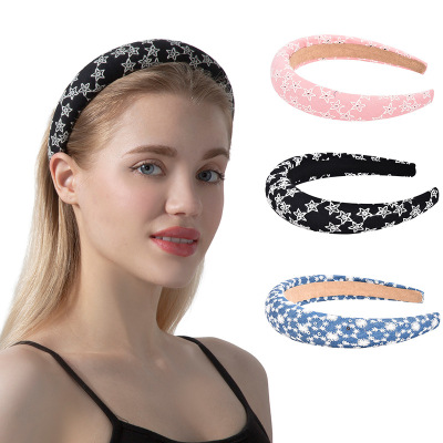 Fashion XINGX Embroidery Flower Sponge Headband Sequined Hairpin Female Sweet Autumn and Winter Hair Fixer Headband Hair Accessories Female