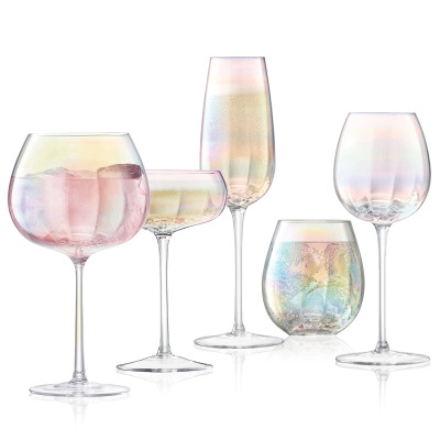 British Rainbow Red Wine Glass Set Household Goblet Colorful Champagne Glass Light Luxury Electroplated Crystal Glass Wine Glass