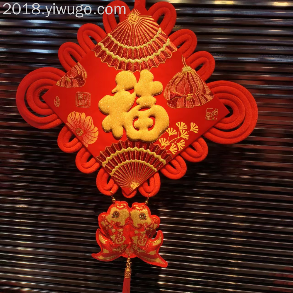 金福荷花福中国结客厅背景墙挂件