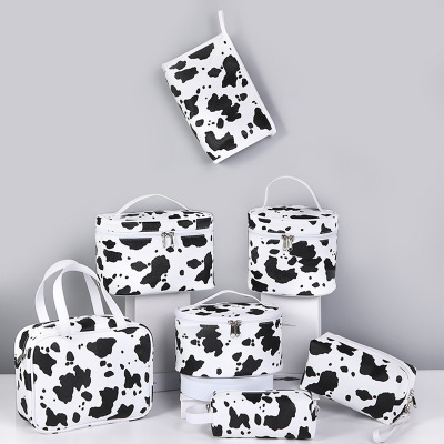 Portable Cosmetic Bag Ins Cow Pattern Handbag Business Trip Travel Cosmetics Buggy Bag Pu Waterproof Wash Bag