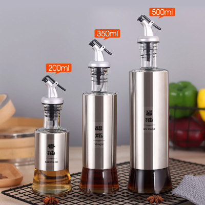 Factory Price Wholesale Glass Oil Bottle Stainless Steel Cover Small Oil Pot Kitchen Glass Seasoning Bottle Set 500ml Vinegar Bottle