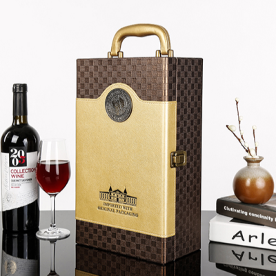 Double Grape Wine Box Red Wine Box in Stock Wholesale Small Double Gift Box Red Wine 750ml * 2 Bottles Leather Box Wine Box