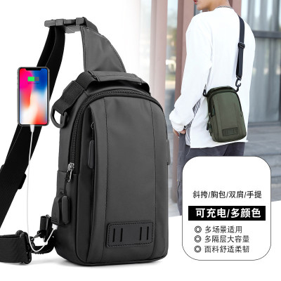 Cross-Border New Arrival Multi-Functional Fashion Chest Bag Waterproof Nylon Crossbody Cloth Bag Trendy Men's Shoulder Bag Rechargeable Chest Bag