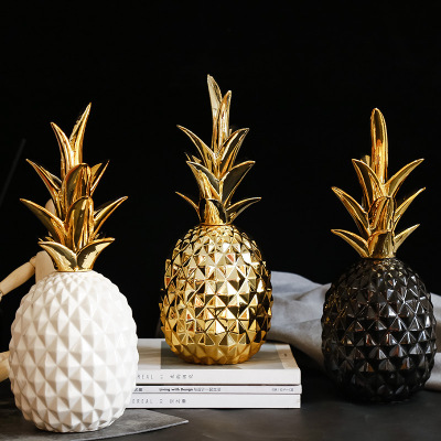 Nordic Simple Light Luxury Ceramic Pineapple Golden Creative Home Living Room Entrance Model Room Soft Decoration Decoration