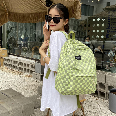 Schoolbag Female Korean Chessboard Checked Backpack Plaid Backpack Mori Style College Students' Backpack Ins Artistic Backpack