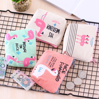 Factory Direct Sales Korean Style Fresh Red Crane Mini Student Minimalist Cute Canvas Coin Purse Cartoon Coin Bag