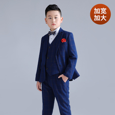 Autumn and Winter New Style Fat Version Children's Suit Handsome Student Suit plus-Sized Three-Piece Suit Medium and Big Children Piano Performance Dress