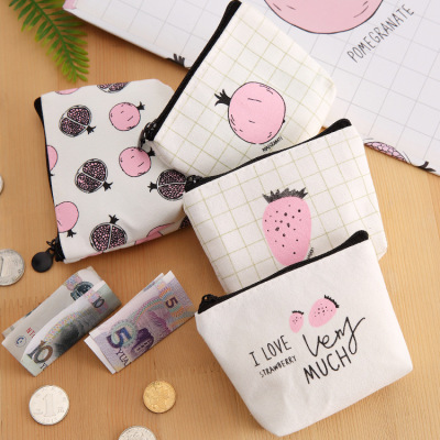 Fresh Cloth Mini Small Square Bag with Zip Student Cute Coin Bag Key Case Korean Short Canvas Coin Purse