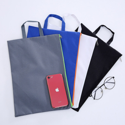 Solid Color A4 Portable Document Bag Single Layer Zipper Dustproof Material Storage Bag Conference Portfolio Solid Color Tuition Bag