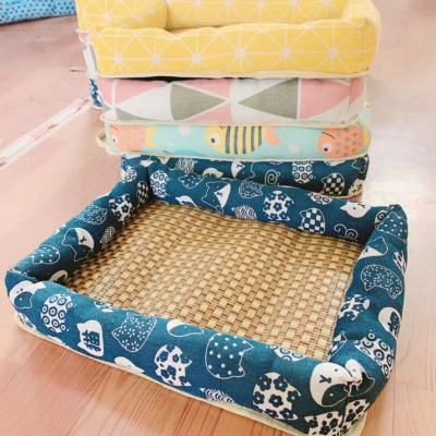 Pet Bed Summer Summer Summer Mat Rattan Mat Pet Bed Doghouse Cathouse Pet Cooling Mat Cooling Comfortable Small and Medium Size Pet Bed