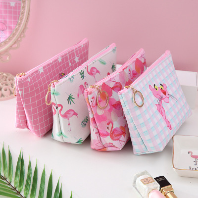 New Style Pink Girl Heart Pu Portable Portable Cosmetic Bag Large Capacity Wash Bag Storage Bag