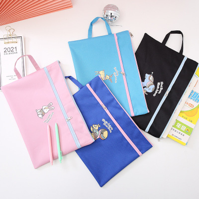 BJ Portable A4 File Bag Large Capacity Double-Layer Cartoon File Bag Student Information Bag File Buggy Bag