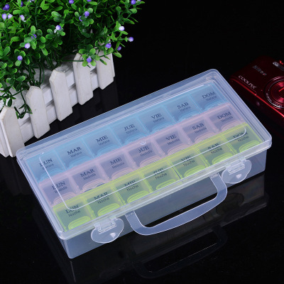 Factory Wholesale 21 Grid Printing Pill Box + Storage Box with Handle Jewelry Classification Cosmetic Case, Pill Box 10