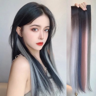 Highlight Wig Set Ear-Hanging Dyed One-Piece Ear-Hanging Wig Invisible Gradient Color Hair Extension Natural Simulation Straight Hair