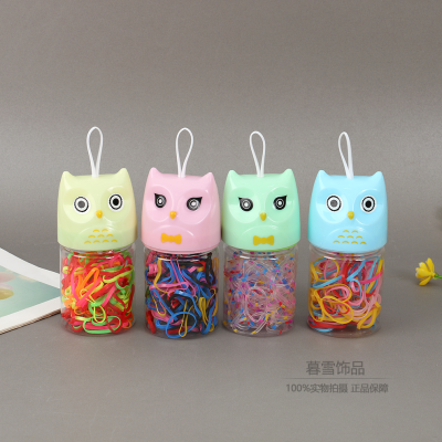 New Cartoon Owl Head Small Bottle Rubber Band Portable Elastic Hair Ring Girls' Colorful Headdress
