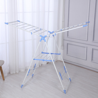 Cross-Border Clothes Hanger Wing-Shaped Clothes Hanger Blue Black Indoor Clothes Airing Rack Floor with Shoe Rack Clothes Hanger Factory Direct Supply
