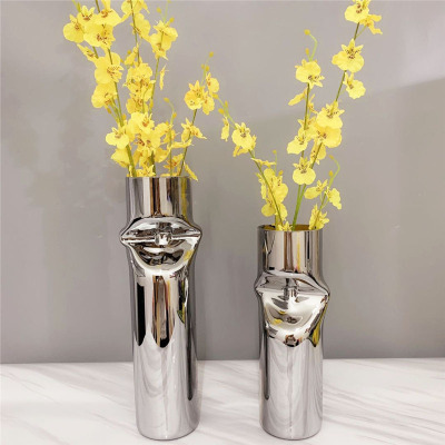 Modern Simple European Cylindrical Flat Shape Glass Flower Flower Arrangement Ornaments Model House Sales Office Soft Decoration