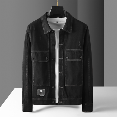 Men's Black Denim Jacket Men's Hooded Loose Spring and Autumn Casual Jacket Top Men's Clothing 2022 New Clothes