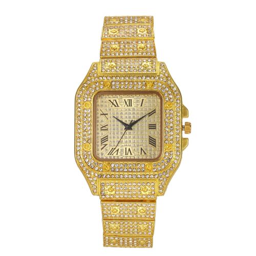 european and american golden gold watch roman starry diamond square men‘s watch fashion square quartz watch generation