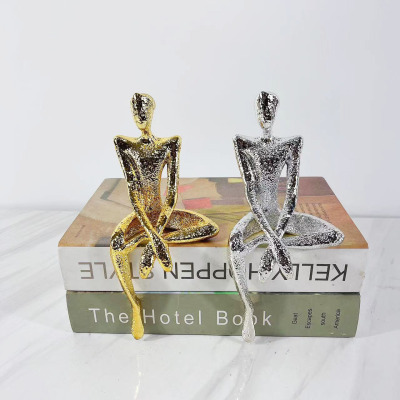 Nordic Simple Electroplating Metal Figure Elegant Sitting Sculptured Ornaments Model Room Office Living Room Soft Decorations