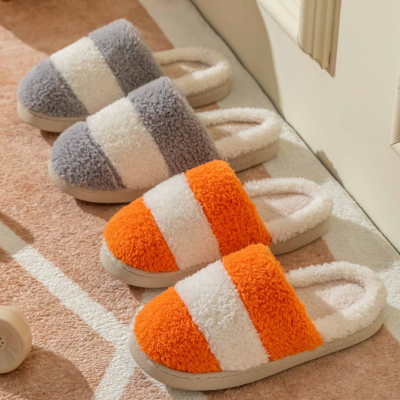 Cotton Slippers Women's Autumn and Winter Color Matching Warm Indoor Home Platform plus Couple Home Plush Slippers Men