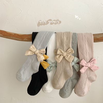 Girls' Pantyhose Autumn Cotton Children's Leggings Baby Socks Baby Outerwear Side Twist Butterfly Pantyhose Spring and Autumn
