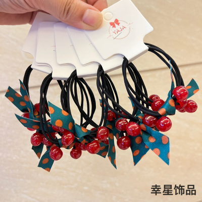 Forever Love Love Cherry Bowknot Hair Ring Cute Girl's Rubber Band Hair Rope Does Not Hurt Hair Princess Hair Rope Head Accessories