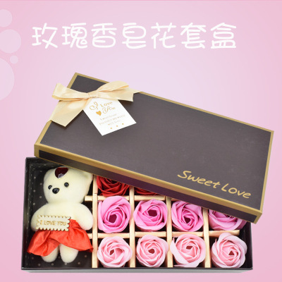 Gift Rose Soap Flower 12 Bear Handmade Soap Simulation Preserved Fresh Flower Gift Box Teacher Valentine's Day Creative Gift